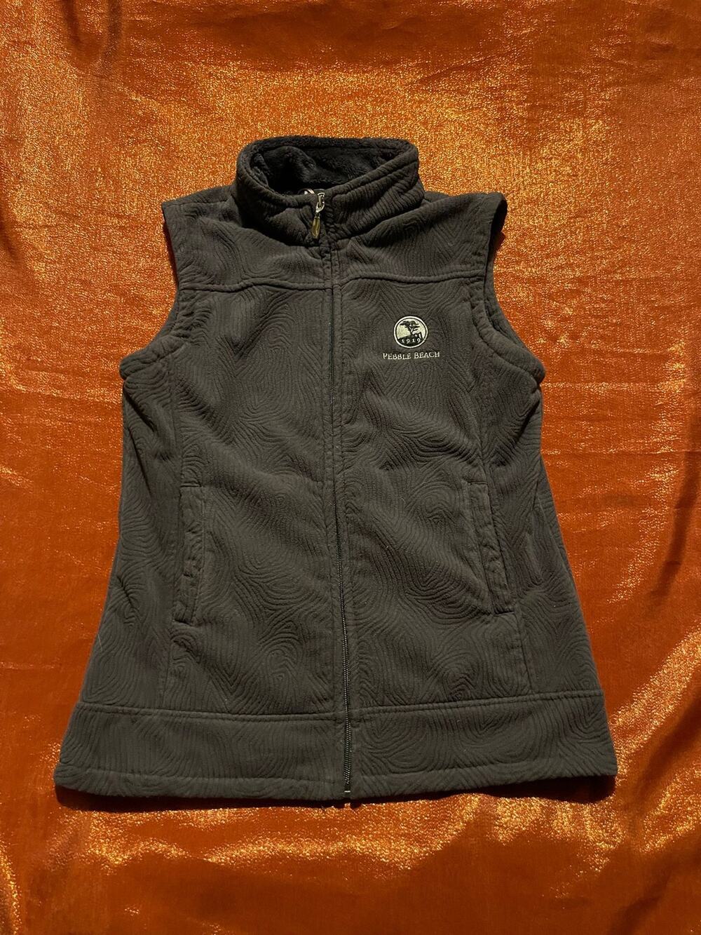 Straight Down Vest Womens S Black Fleece Full Zip Pebble Beach Embroidered